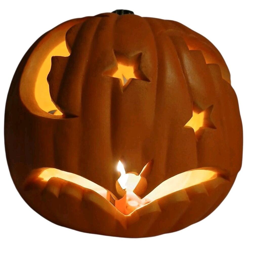 Rare 1993 Trendmasters Pumpkin Blow Mold Halloween Bats Star Moon Projects Light - Picture 6 of 16